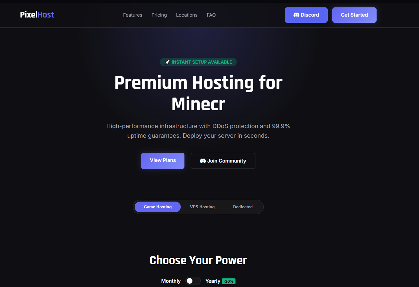 Pixel Host VPS Landing Page